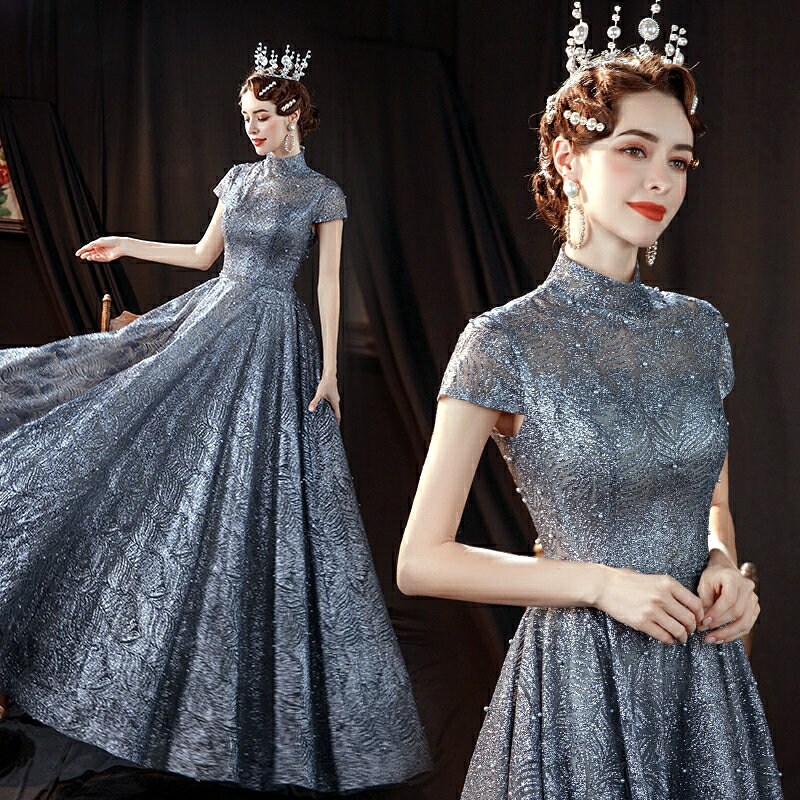 Royal Evening Dress for Women Sparkle Formal Gown Sheer Top Etsy