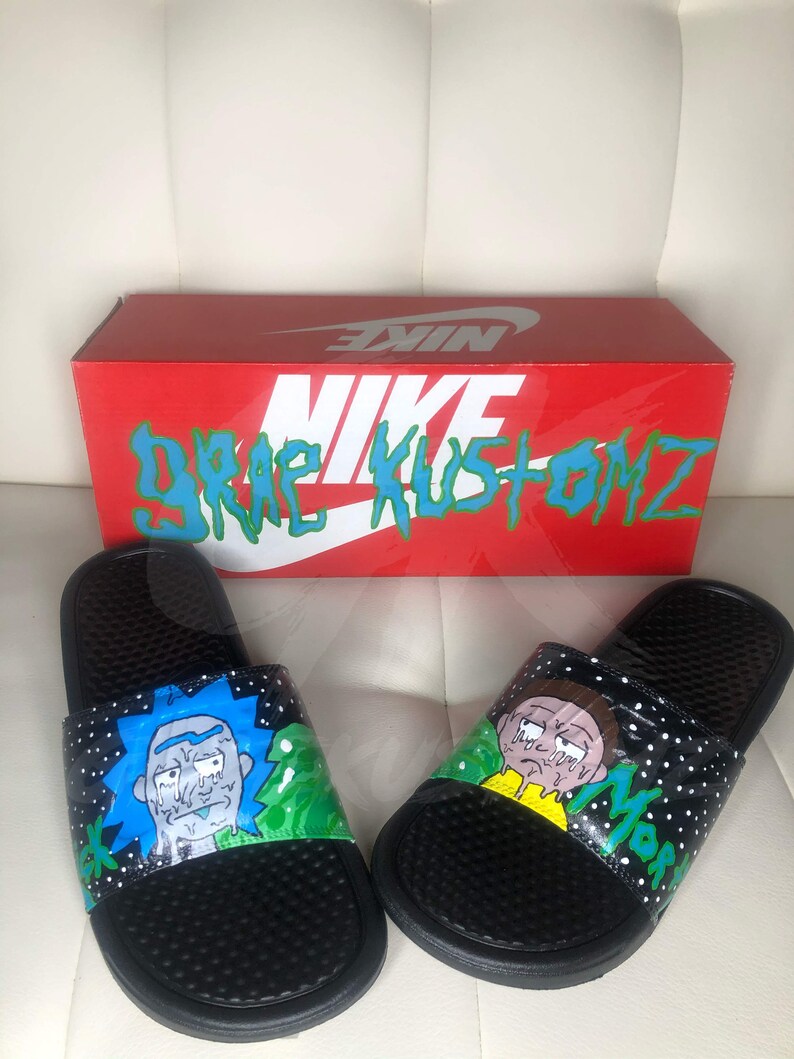 Custom Rick and Morty Inspired Nike Slides | Etsy