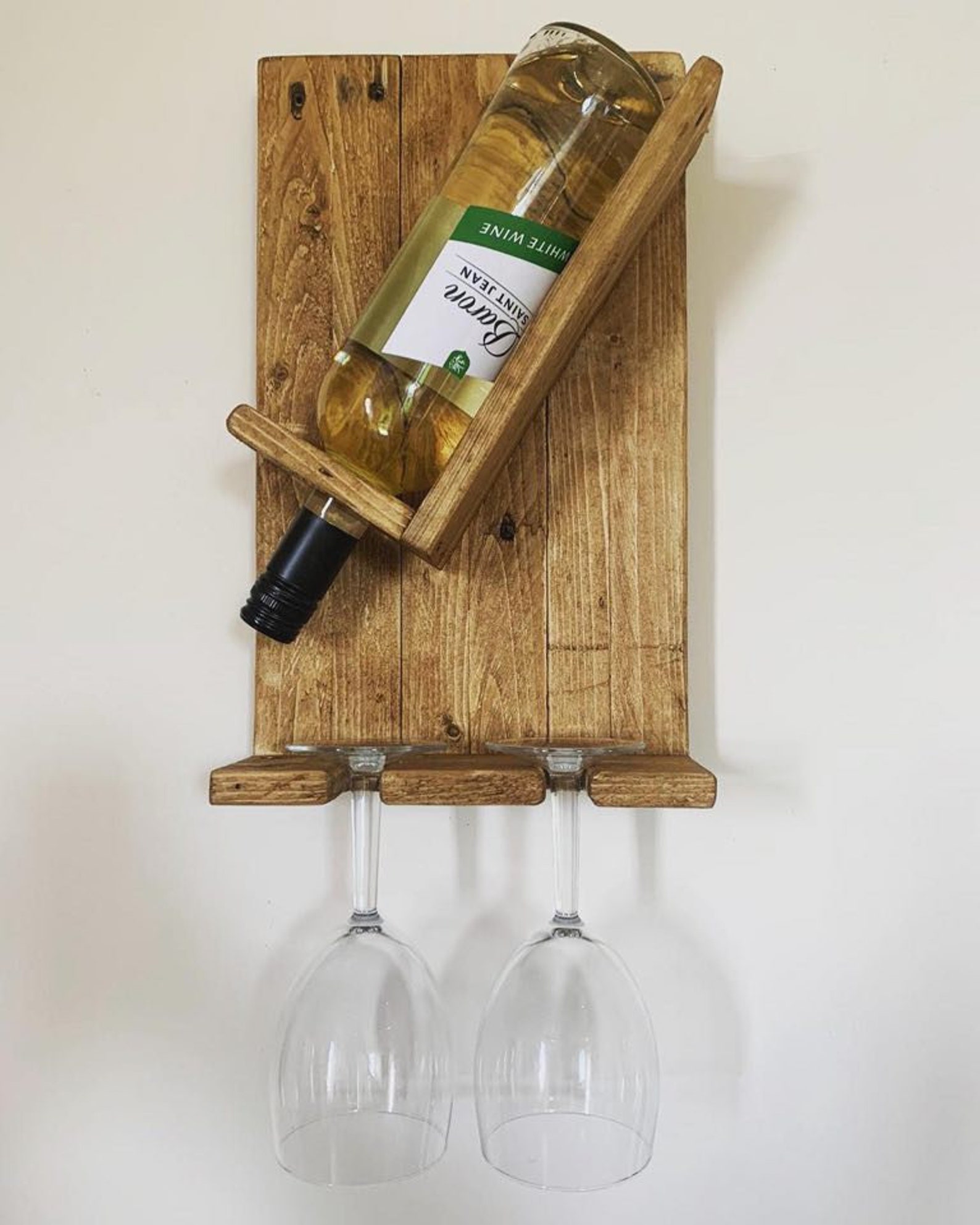 Handmade. rustic wine glass and bottle holder plaque Etsy