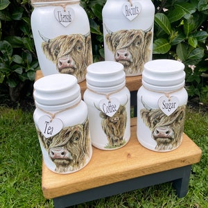 Handmade Highland Cow Canister Set: Country Kitchen Storage