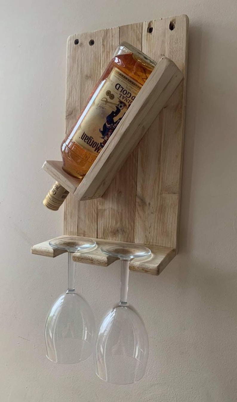 Handmade. Rustic Wine Glass and Bottle Holder Plaque Etsy UK