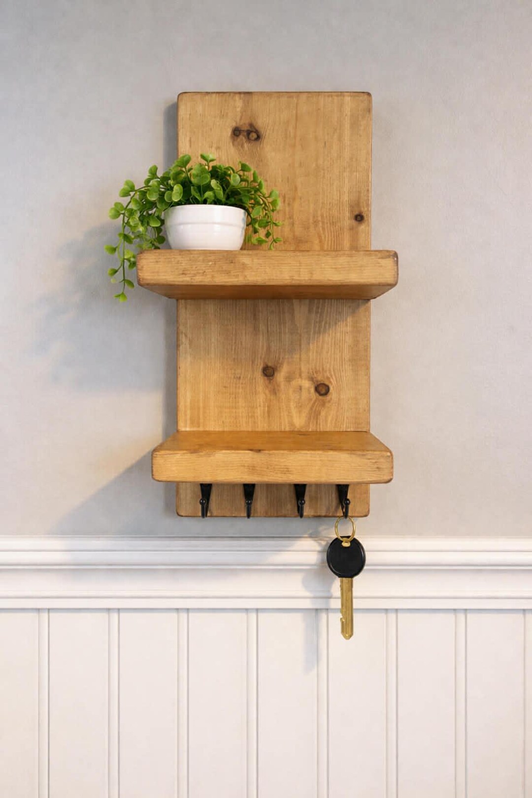 Handmade Rustic Wood Key Rack With Shelf | Farmhouse Entryway Organizer ...