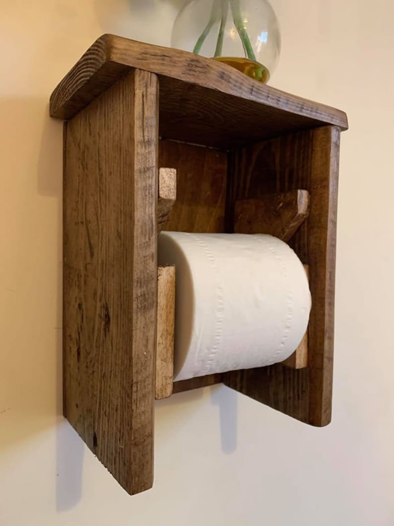 Handmade rustic toilet roll holder wooden reclaimed Etsy