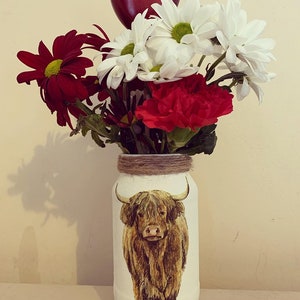 Handmade, country, vases, highland cow, flowers, gift, new home, house warming, gift for friend, Christmas gift, farmhouse, unique, home.
