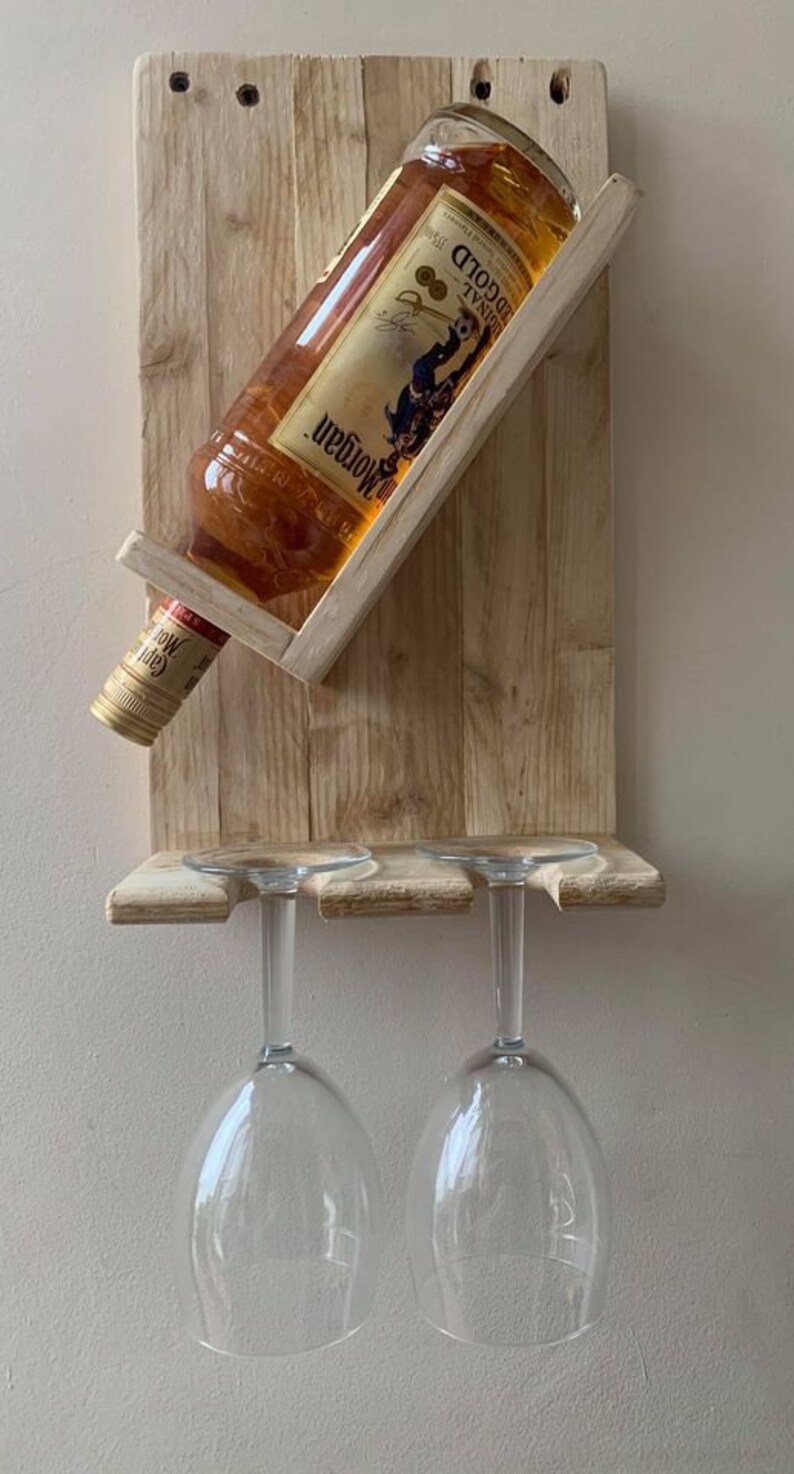 Handmade. Rustic Wine Glass and Bottle Holder Plaque Etsy UK