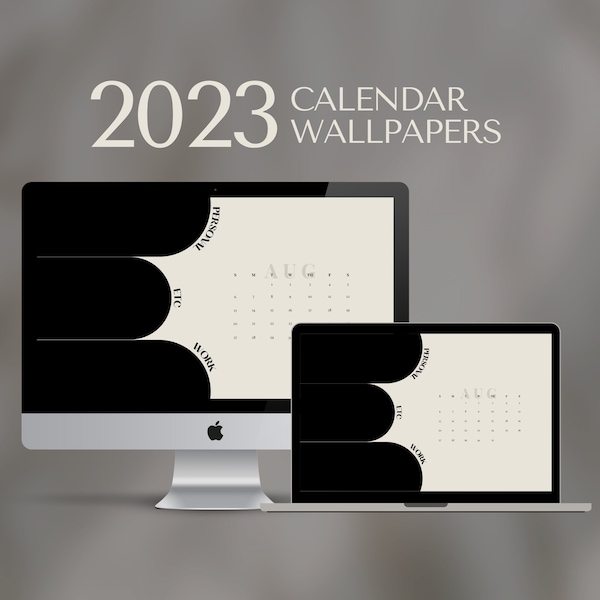 NEW 2023 Desktop Calendar Wallpapers, Monthly Calendar, Screensavers, Minimalist, Neutral, Digital