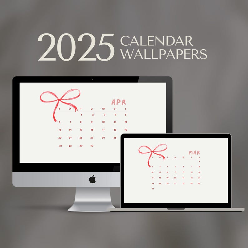 Computer Monitor Ribbon Calendar NEW 2025 Red Bow Desktop Calendar/organizer Wallpapers, Monthly ...
