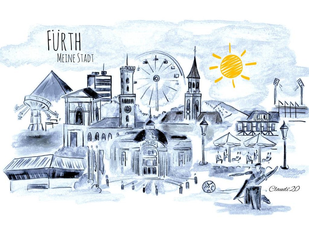 Poster Fürth My City Black/white Skyline #1 - Etsy UK