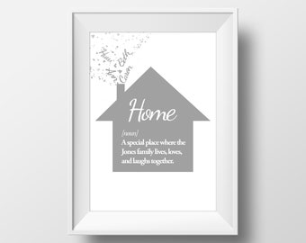 New Home Print, Personalised Housewarming Gift, New Home Gift, Personalised New Home Gift, Home Definition Print, Home Print, Family Print