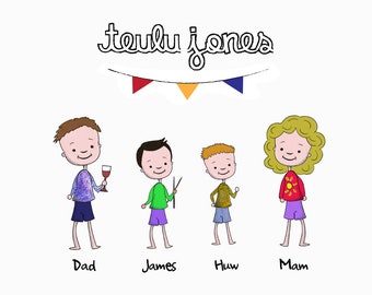 Welsh Gifts, Personalised Family Print, Stick Man Print, Family Wall Art, Family Stick People, Family Portrait, Gifts from Wales DIGITAL