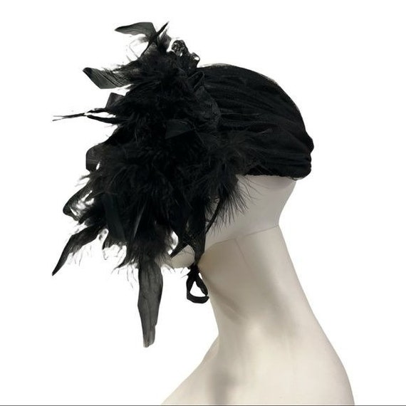 Vintage Black fortune teller hat costume with feather… Gem