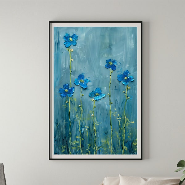 Forget Me Not, Oil Pastel, Impasto Painting, Textured Art, Abstract Artwork, Minimalist Floral Artwork, Digital Download, #3