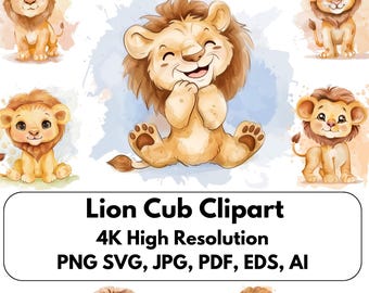 Cute Lion Clipart Watercolor splash | Lion Clip Art PNG, SVG & PDF for Crafts, Printable Designs, Nursery Decor.  Diy, Commercial Use