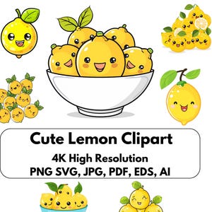Niedliche Kawaii Zitrone Clipart!  4K hochauflösende Bilder von Lemon Clipart.  Ai, Eps, Pdf, Pdf, Pdf  DIY für persönliches Handwerk und kommerzielle Nutzung