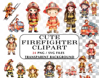 Firefighter SVG Clipart.  24 Cute Fireman Images Transparent Background,Firemen clipart,Cute Fire Department Clip Art, Firefighter png. DIY