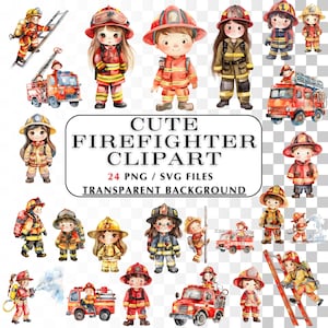 Firefighter SVG Clipart.  24 Cute Fireman Images Transparent Background,Firemen clipart,Cute Fire Department Clip Art, Firefighter png. DIY