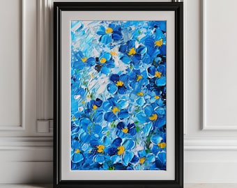 Forget Me Not, Impasto Painting, Oil Pastel, Textured Abstract & Minimalist, Floral Artwork, Digital Download