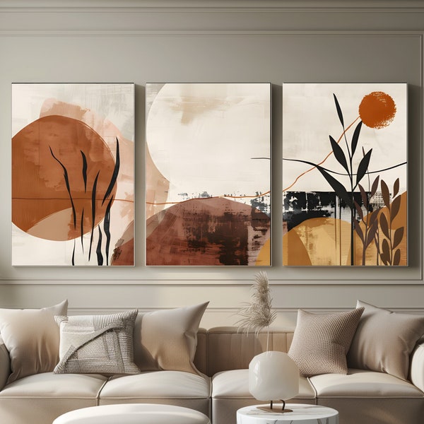 Japandi,  Three Piece Set, Minimalist, Abstract Art, Triptych Art, Earthy Colors, Wabi-Sabi & Boho Chic Wall Decor #2