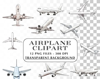 Airplane SVG Clipart - 12 Air Plane PNG Files, Air Plane Clip Art, Airplane PNG, Aeroplane Clipart - Gift Idea for Pilot