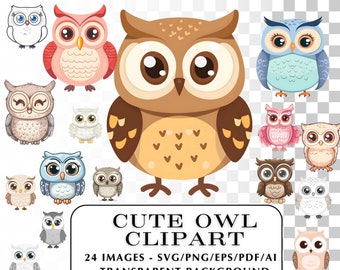 Cute Owl Clipart! 24 Owl Vector Images - PNG and SVG files and more.  Cute Owls Clip Art. Adorable Graphics for diy projects