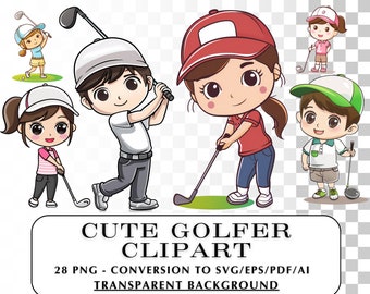 Cute Golfer Clipart! 28 Kawaii Golf Clip Art Graphics.  Cute Kids Golfers images to be used in PNG, SVG file types crafts and projects
