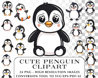 Cute Penguin SVG Clipart! 24 Kawaii Penguin SVG Clip Art images.  Adorable and Cute Artic Animal Images. - Perfect for diy project