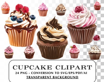 Cupcake SVG Clipart! 24 Cupcake Clip Art Images and Graphics.  PNG + SVG vector files, to use in personal projects and crafts - Invitations