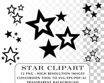 Star Clipart!  12 Star Silhouette PNG Images.  Transparent Background, Pattern and Stencil for Logo Making and Crafting! Outline Graphics