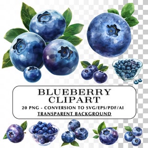 Watercolor Blueberry Clipart! 20 Vector Blueberry Clip Art, Vector, Graphic, Images. Realistic Blueberries SVG Clipart - Garden Projects