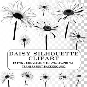 Daisy Silhouette Clipart! 12 Daisy Silhouette Clip Art Images, SVG, PNg, Vector, for Cricut sublimation and personal crafts. Outline Graphic