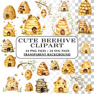 Bijenkorf clipartbundel.  Transparante achtergrond. 24 digitale png-/svg-download. Bijenkorf illustraties.  Verscheidenheid aan bijenkorven: geweldige doe-het-zelvers
