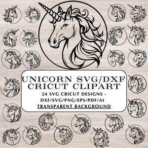 Unicorn Clipart SVG DXF Cricut - 24 Images - Unicorn Silhouette PNG, svg | Transparent Background for sublimation on Crafts and diy Project