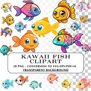 Cute Fish Clipart! 20 Kawaii Fish Clip Art Images and Graphics.  PNG, SVG, Vector etc.  Use for diy projects and crafts