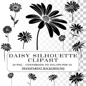Clipart de silhouette de marguerite ! 12 images clipart marguerite à utiliser avec Cricut, SVG, PN, peuvent être utilisées pour des projets de création personnelle