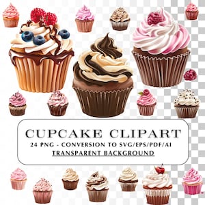 ¡Clipart SVG de cupcakes! 24 imágenes prediseñadas y gráficos de cupcakes. Archivos vectoriales PNG + SVG para usar en proyectos personales y manualidades - Invitaciones