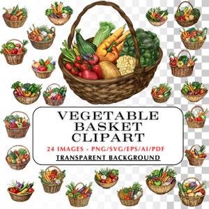 Panier de légumes Clipart. 24 images.  Clip Art de panier de légumes. Légume PNG, svg végétarien, produire png, produire SVG - idée d'artisanat