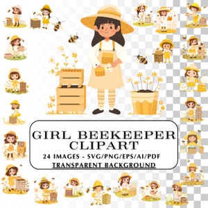 Schattige imker Clipart - bijenteelt kunst.  Honey Bee-illustraties, honingraat png, honingraat svg.  Hommel clipart