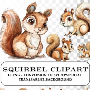 Squirrel Clip Art! 16 Colored Pencil Style Squirrel PNG, SVG, EPS, pdf, ai etc  Great for crafts  Cute Woodland Creatures.