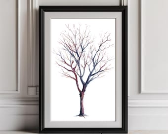 桜の木の水彩画 4枚セット - 四季折々の自然装飾 - 桜の木のプリント