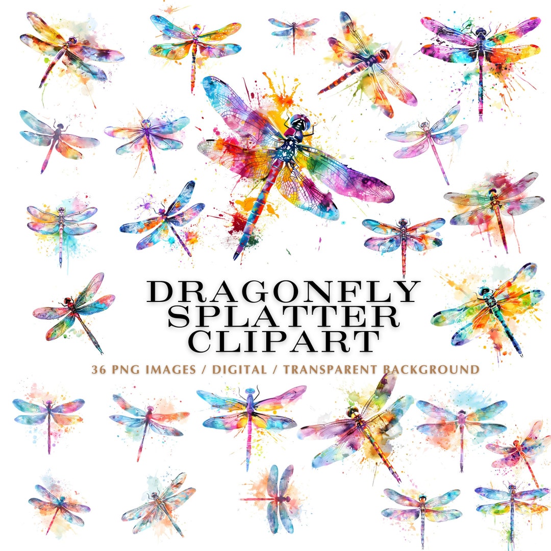 Dragonfly Clipart - 36 Dragonfly PNG Images, Watercolor Splatter and ...