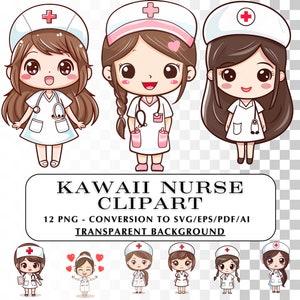 Kawaii Cute Nurse Clipart!  12 Cartoon Nurse Practitioner Medical Clip Art Images.  SVG, PNG, Vector. - Cute Gift Idea for Her
