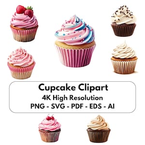 Cupcake Clipart PNG, Cute Pastel Dessert Illustrations for Scrapbooking and Crafts, Perfect Birthday Gift Art