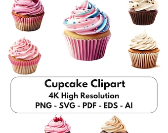 Cupcake Clipart PNG, Cute Pastel Dessert Illustrations for Scrapbooking and Crafts, Perfect Birthday Gift Art