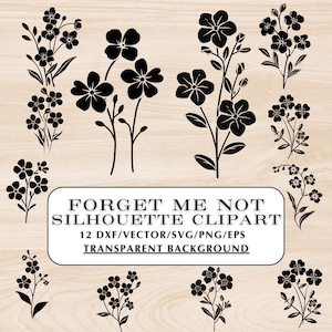 Clipart Silhouette de myosotis - 12 cliparts ForgetMeNot, PNG floral, fleurs SVG, clipart Forget Me Not - Adorable motif fleur