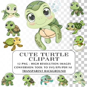 Süße Schildkröte SVG Clipart!  12 niedliche Schildkröte SVG-Bilder.  Kawaii Meerestiere Bilder, Abwechslung für private und kommerzielle Projekte