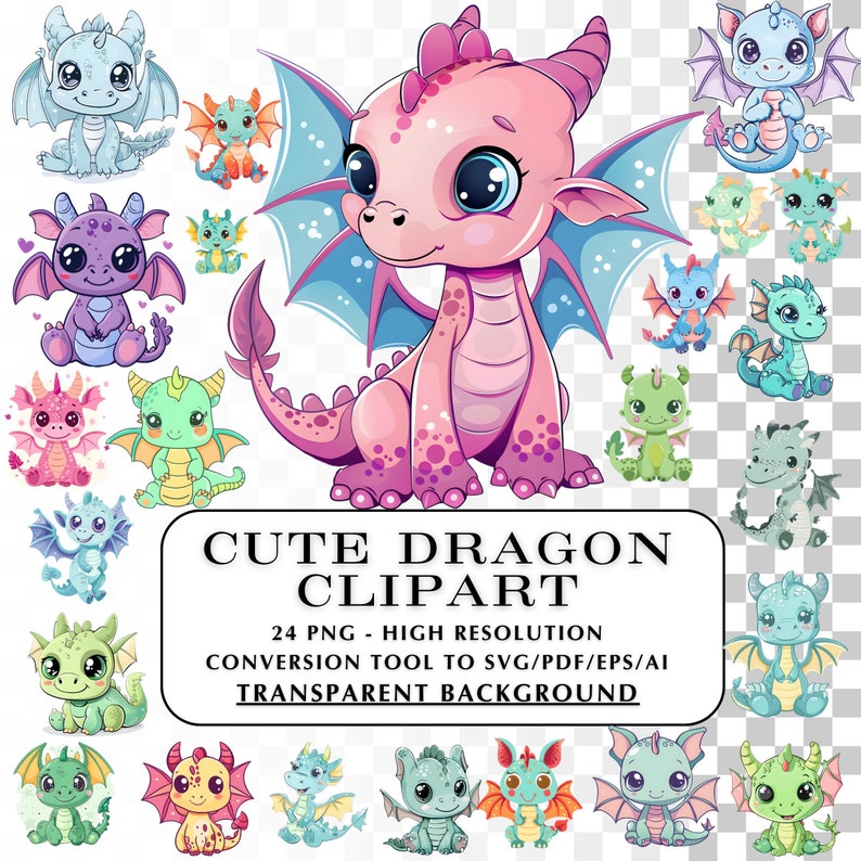 24 Cute Kawaii Dragon Clipart Images! Cute Dragon PNG Files With ...