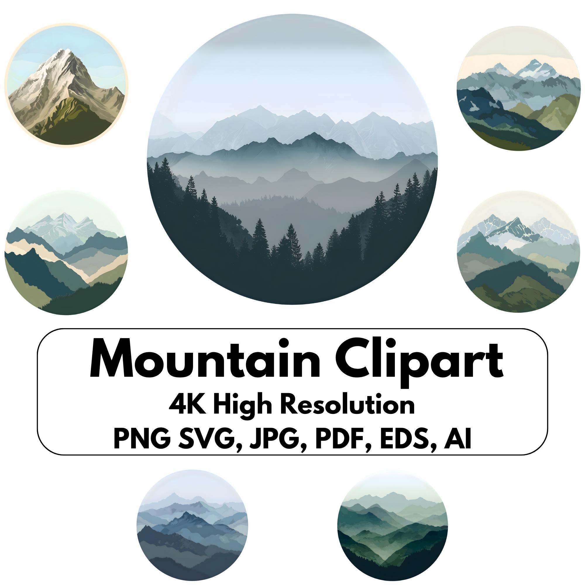 Sunset Mountains Clipart - 12 PNG Images, Round Mountain Art