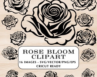 16 Rose Vector Designs - Rose DXF, Outline, Silhouette, SVG.  Cricut Ready vector images