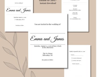 Plantilla de Canva moderna para invitaciones de boda minimalistas (descarga digital)