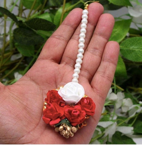 Red Floral Style Synthetic Rose Maang Tikka Pakistani Indian Mehndi Sangeet Southasian Etsy